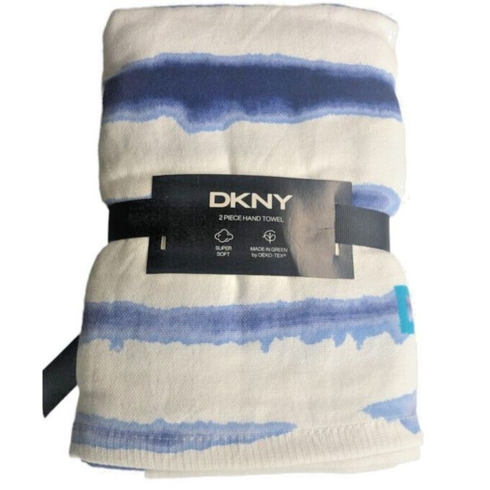 DKNY Hand Towels Blue Watercolor Blue White Bathroom Tye Dye Set of 2